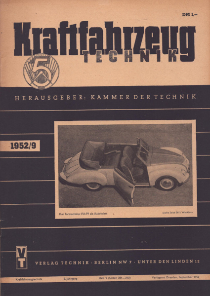 Kraftfahrzeugtechnik KFT 1952 Heft 9