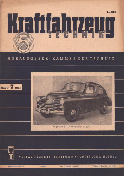 Kraftfahrzeugtechnik KFT 1953 Heft 7
