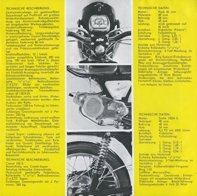 KTM Comet 50 / 100 Prospekt 1960er Jahre