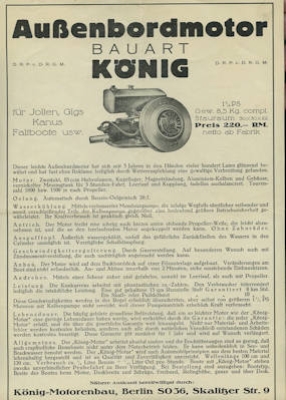 König Außenbordmotoren Prospekt ca. 1930