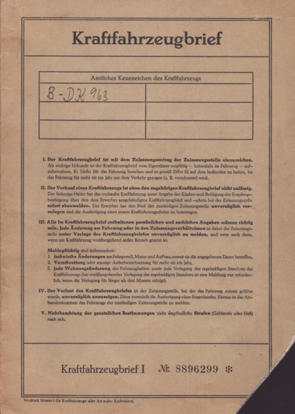 Lloyd LP 600 Original Fahrzeugbrief 1957