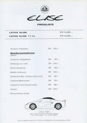 Lotus Preisliste ca. 2000