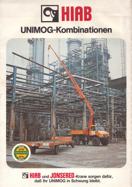 Mercedes-Benz Unimog HIAB Kräne Prospekt 2.1984