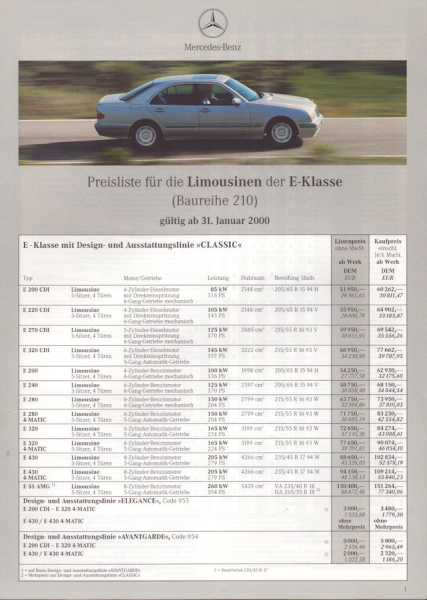 Mercedes-Benz E-Klasse Preisliste 1.2000