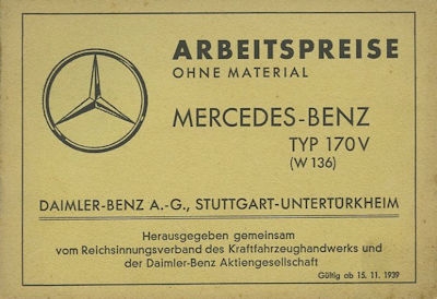 Mercedes-Benz 170 V W 136 Arbeitspreise 11.1939