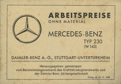 Mercedes-Benz 230 W 143 Arbeitspreise 11.1939