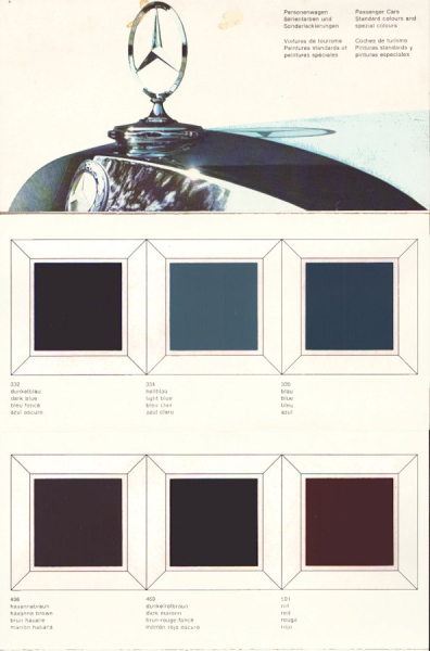 Mercedes-Benz Farbmuster Prospekt 8.1965