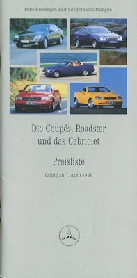 Mercedes-Benz Coupés, Roadster und Cabriolet Preisliste 4.1998