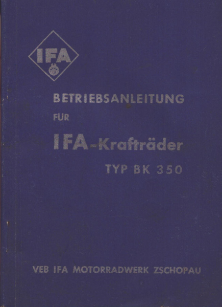 IFA BK 350 Bedienungsanleitung 1953