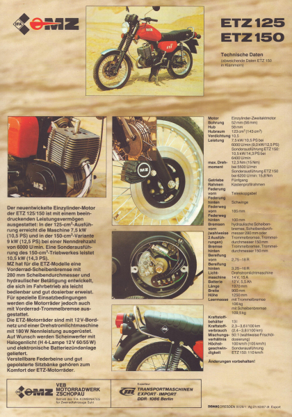 MZ ETZ 125/150 Prospekt 1986