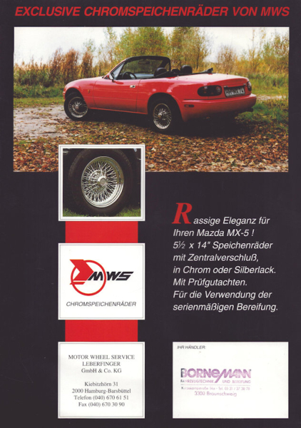 Mazda MX-5 Speichenräder Prospekt ca. 1990