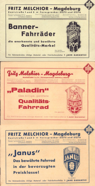 Fritz Melchior / Magdeburg 3 Fahrrad Prospekte 1930er Jahre