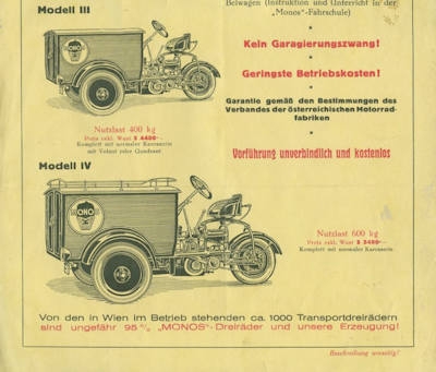 Monos Transportdreiräder brochure ca. 1930