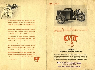 NSU Seitenwagen Prospekt ca. 1933