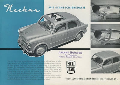 NSU-Fiat Neckar mit Schiebedach Prospekt ca. 1959