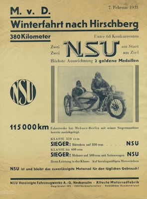 NSU poster Winterfahrt nach Hirschberg 2.1931