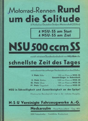 NSU Plakat Rund um die Solitude ca. 1931