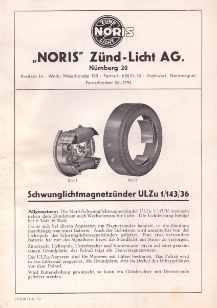 Noris Schwunglichtmagnetzünder ULZu 1/143/36 8.1951