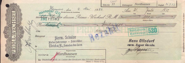 Hans Ollndorf Hannover Wechsel 1932