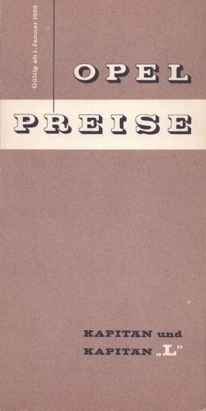 Opel Kapitän Preisliste 1.1958