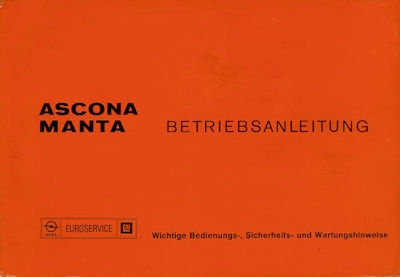 Opel Ascona + Manta Bedienungsanleitung 8.1976