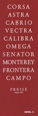 Opel Preisliste 8.1992