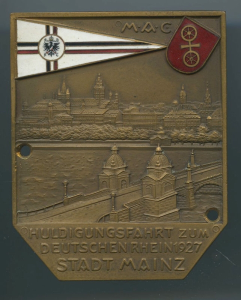 Plakette Huldigungsfahrt zum deutschen Rhein Mainz 1927