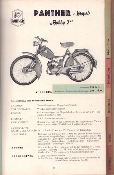 Panther Händler Katalog 1956
