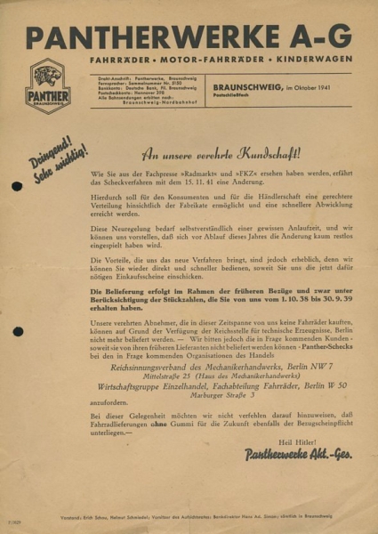Panther Schreiben 10.1941