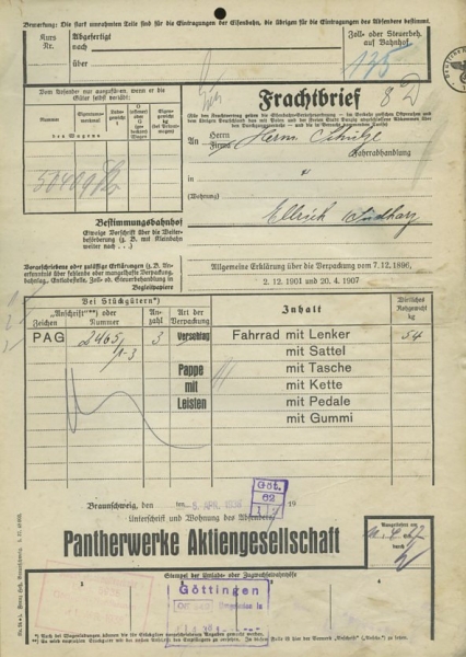 Panther Frachtbrief 1938