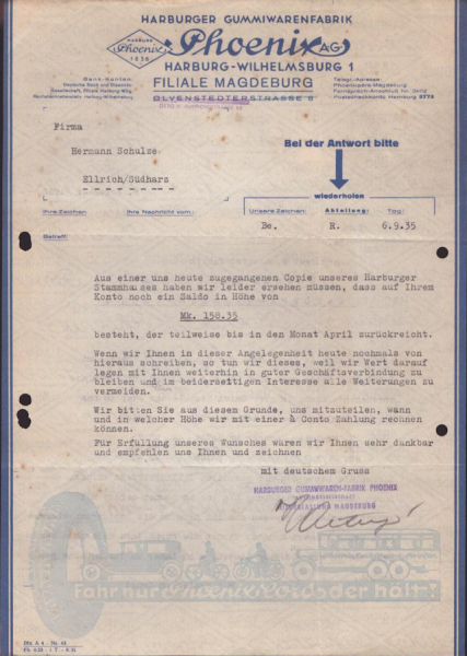 Harburger Gummiwaren-Fabrik Phoenix Rechnung 1935