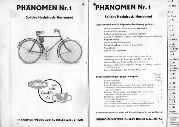 Phänomen Fahrrad und Motorrad Prospekt 1934