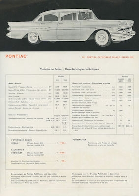 Pontiac Pathfinder DeLuxe Prospekt der Schweiz 1957