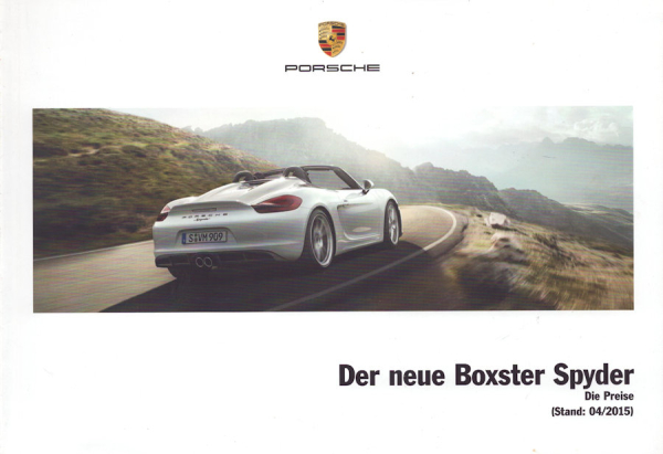 Porsche Boxster Spyder Typ 981 Preisliste 4.2015