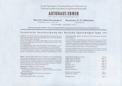 Porsche 356 Prospekt ca. 1948