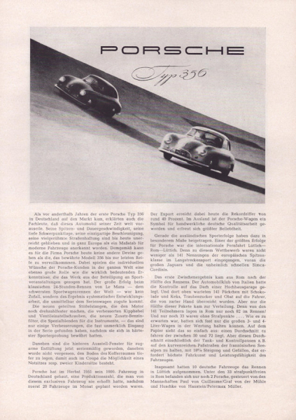 Posche 356 Prospekt 1951/52