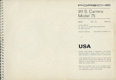 Porsche 911 / S / Carrera Bedienungsanleitung 1975 e