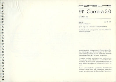 Porsche 911 Carrera 3.0 Bedienungsanleitung 1976
