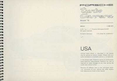 Porsche 911 Turbo Carrera Bedienungsanleitung 10.1975 e