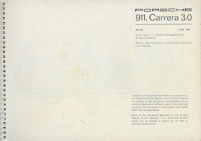 Porsche 911 / Carrera 3.0 Bedienungsanleitung 1977 e