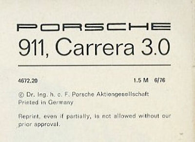 Porsche 911 / Carrera 3.0 Bedienungsanleitung 1977 e