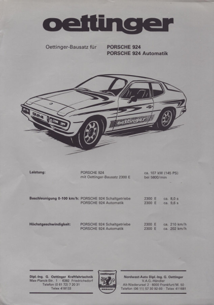 Porsche 924 Oettinger Prospekt ca. 1978