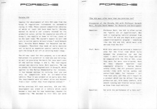 Porsche 959 Pressemappe ca. 1986