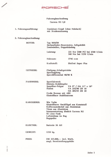 Porsche Carrera RS 3,8 und RSR 3,8 Angebot 6.1993