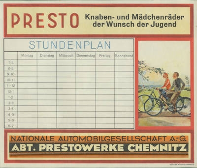 Presto Stundenplan 1930er Jahre