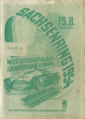 Program Int. Sachsenringrennen 15.8.1954