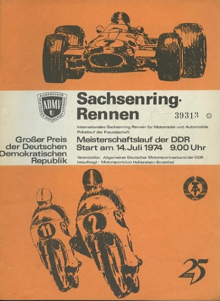 Programm Int. Sachsenringrennen 14.7.1974