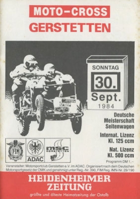 Programm Gerstetten Moto-Cross 30.9.1984