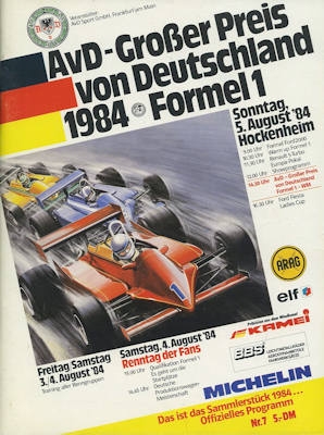 Program Hockenheimring F 1 5.8.1984