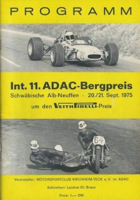 Programm 11. Bergrennen Schwäbische Alp 20./21.9.1975
